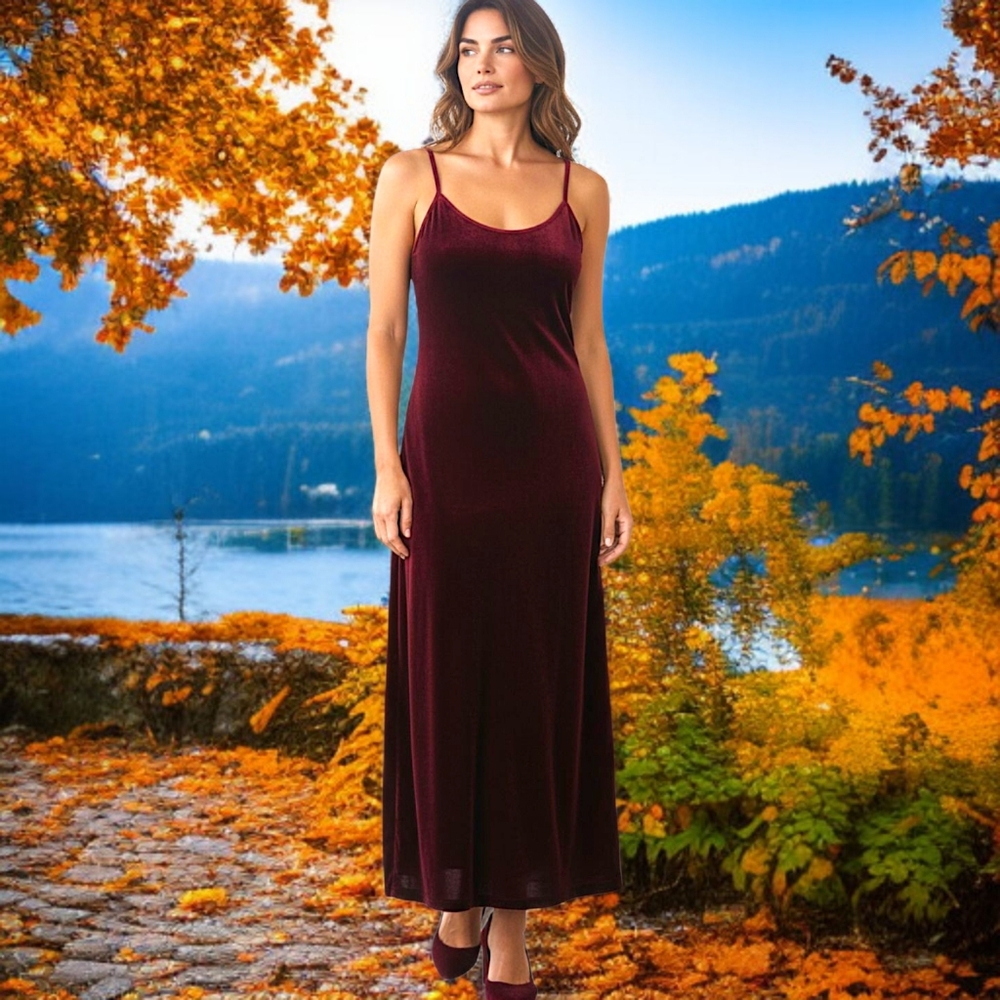 Vtg Anise‎ Velvet Maxi Dress M Dark Red Romantic Fairy Grunge Witchy Whimsigoth